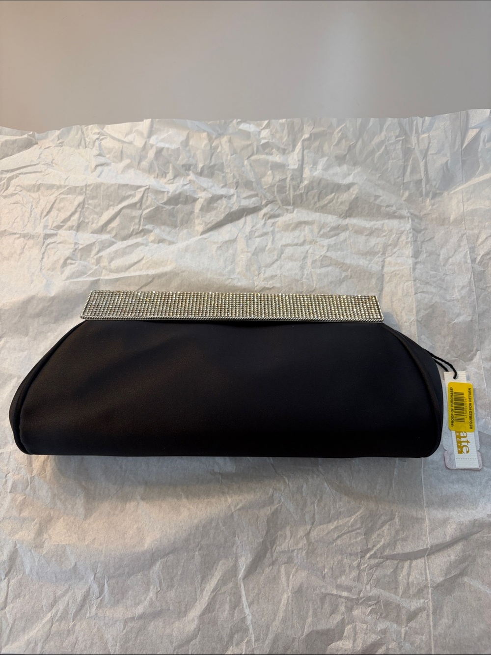 Kate Landry Black Satin Evening Clutch with Rhinestones